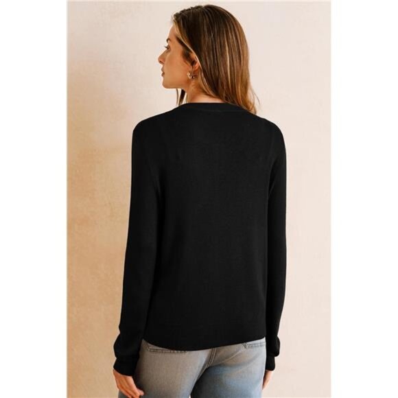 Women's Wool Blended Cardigan Sweaters Lightweight Black - Picture 5 of 6